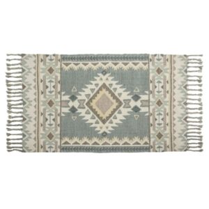 Azteca Killim Large Rectangular Fabric Rug In Grey